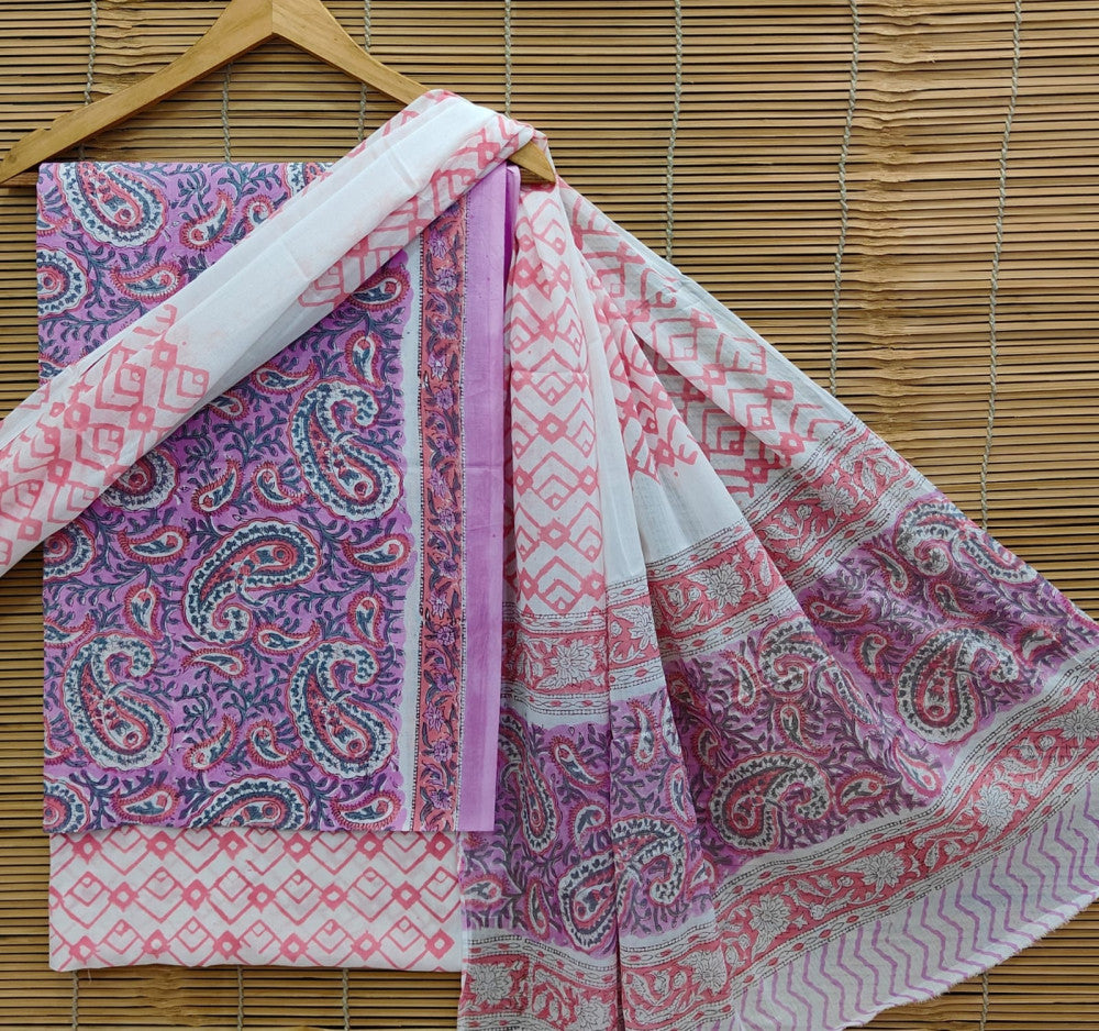 Exclusive Bagru Hand Block Printed Cotton Suit Material With Cotton Dupatta Style 43