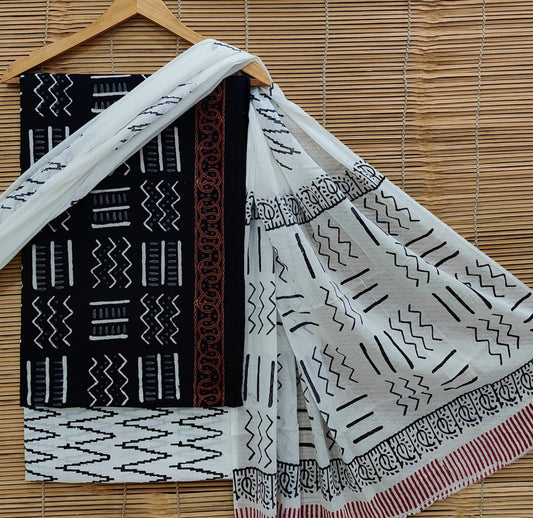Exclusive Bagru Hand Block Printed Cotton Suit Material With Cotton Dupatta Style 45