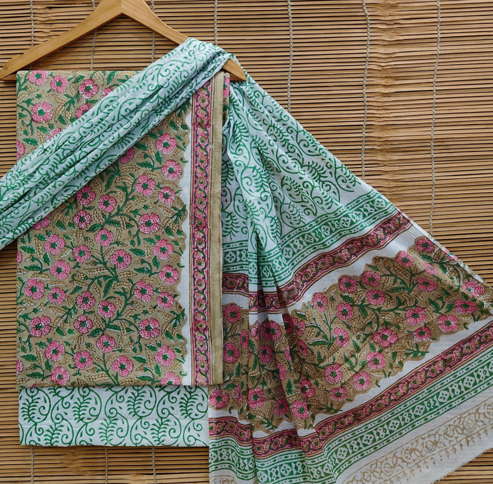 Exclusive Bagru Hand Block Printed Cotton Suit Material With Cotton Dupatta Style 5