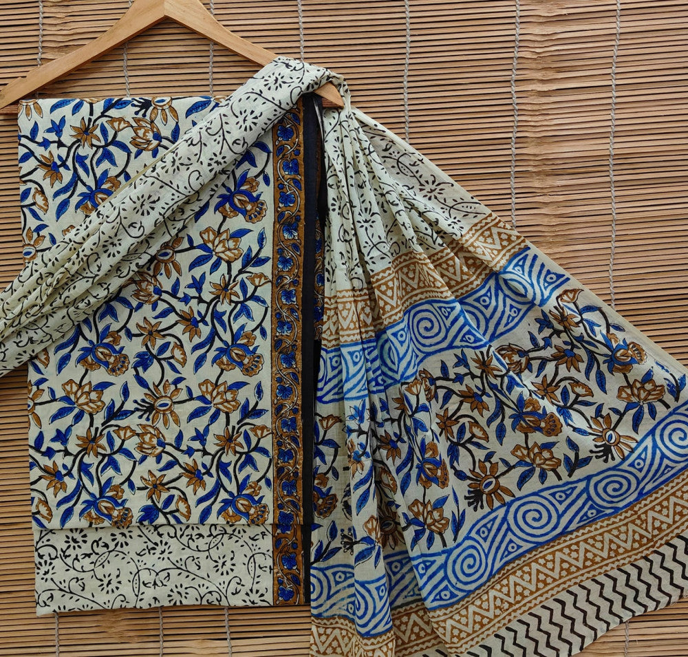 Exclusive Bagru Hand Block Printed Cotton Suit Material With Cotton Dupatta Style 52