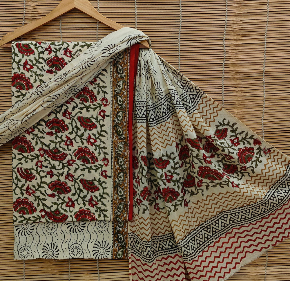 Exclusive Bagru Hand Block Printed Cotton Suit Material With Cotton Dupatta Style 53
