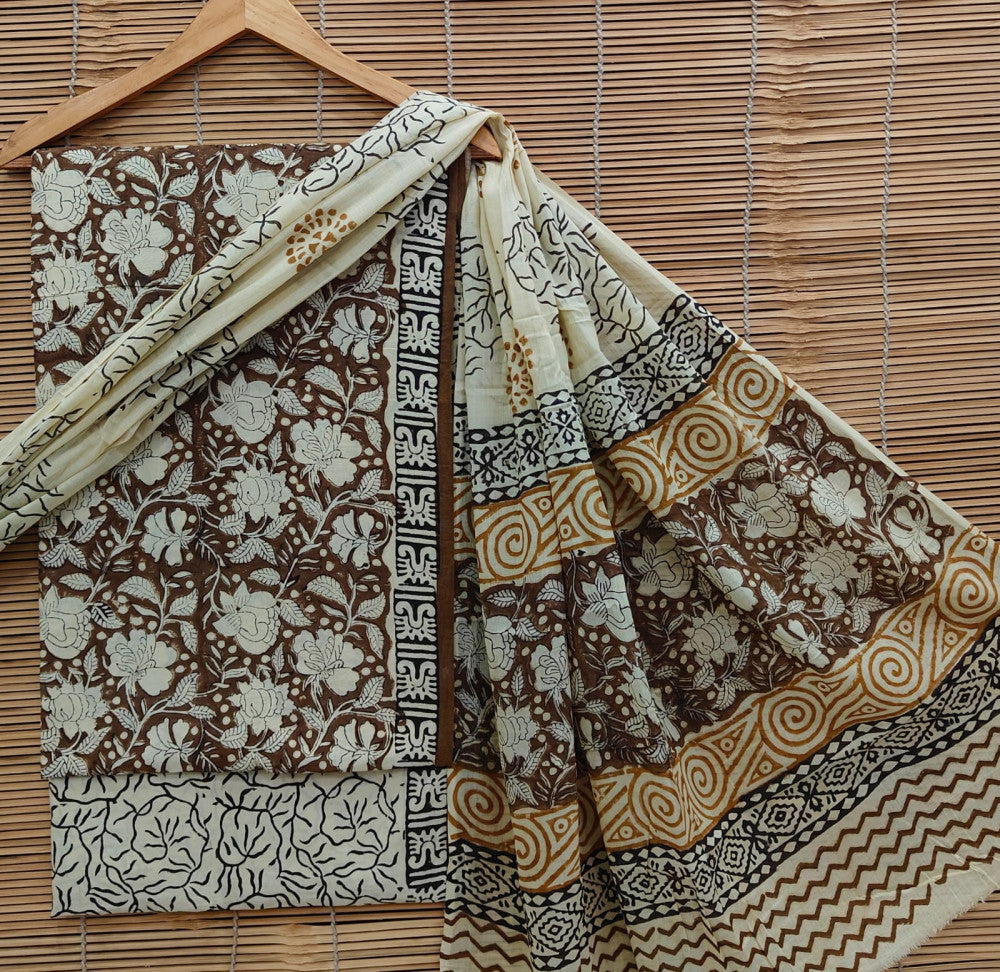 Exclusive Bagru Hand Block Printed Cotton Suit Material With Cotton Dupatta Style 56