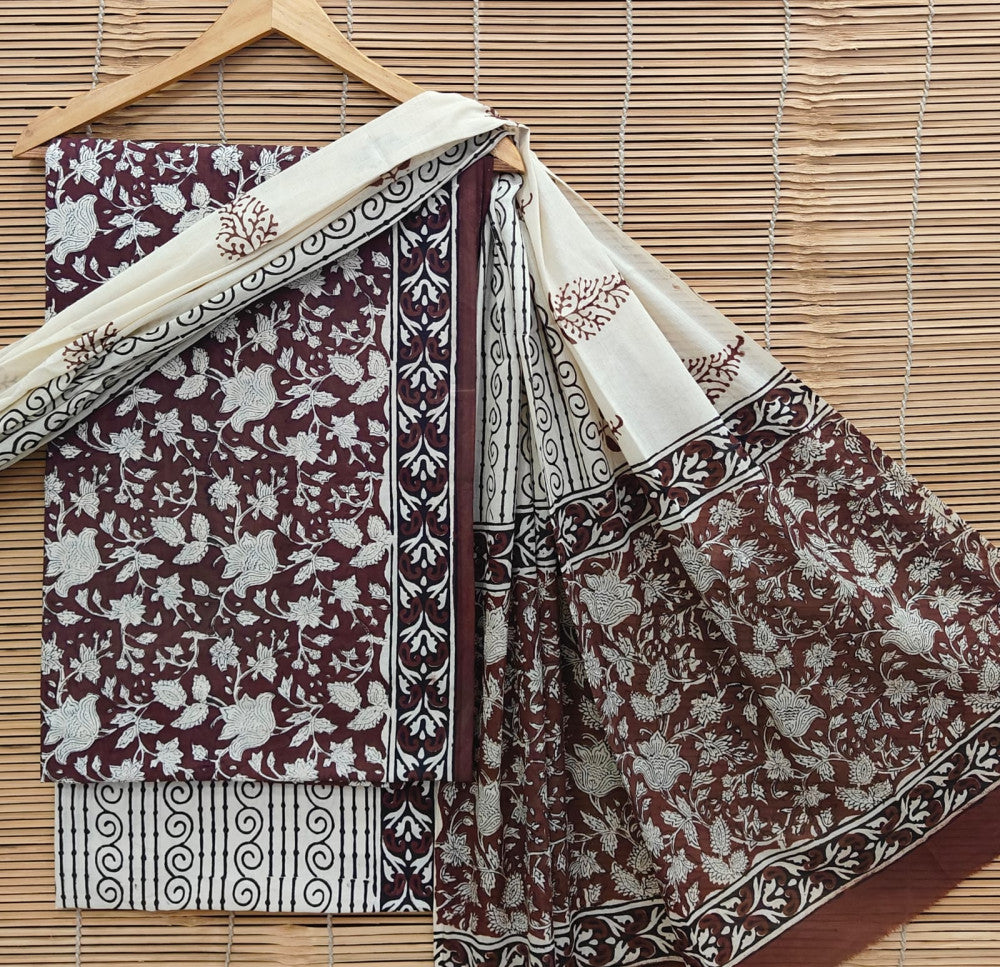Exclusive Bagru Hand Block Printed Cotton Suit Material With Cotton Dupatta Style 57