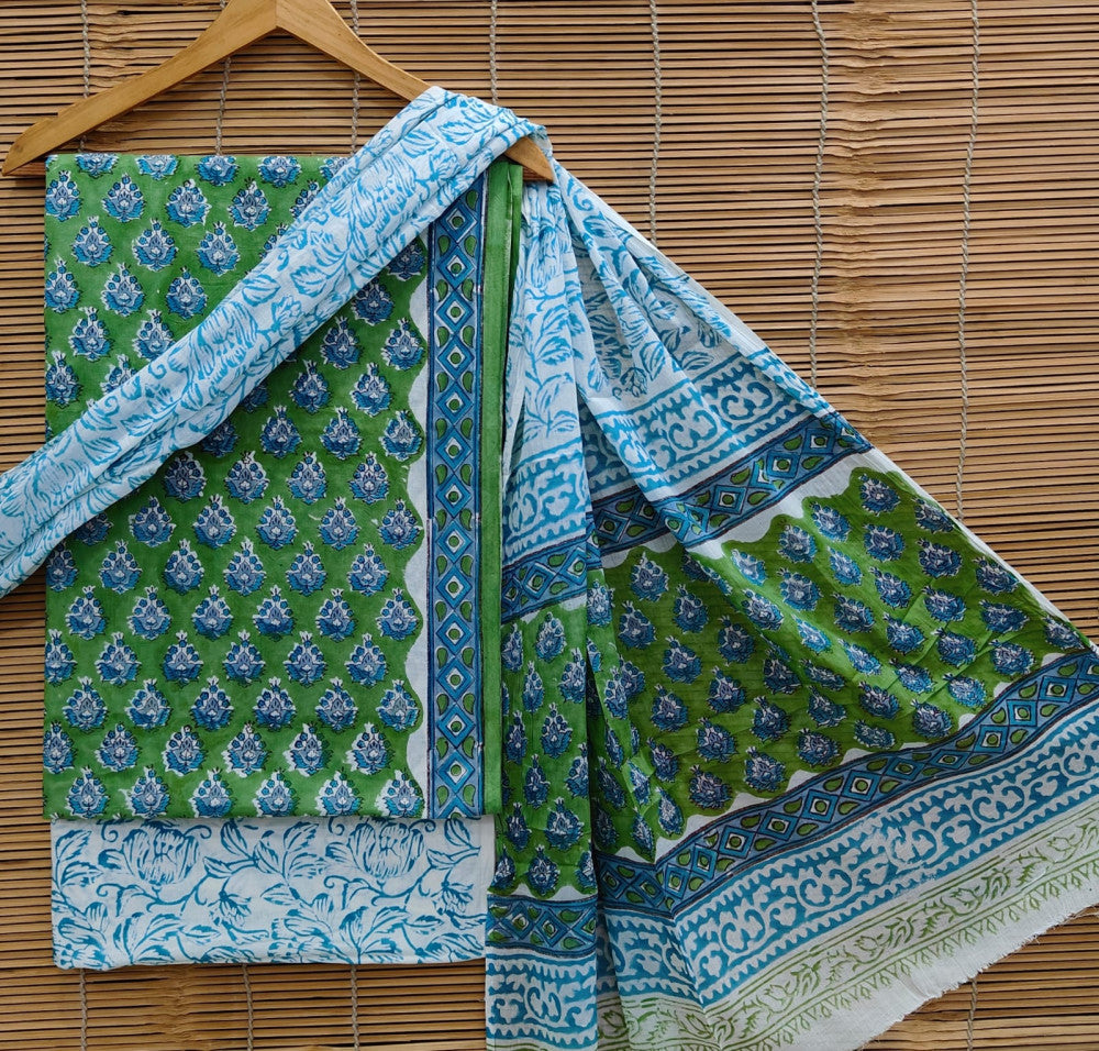 Exclusive Bagru Hand Block Printed Cotton Suit Material With Cotton Dupatta Style 61