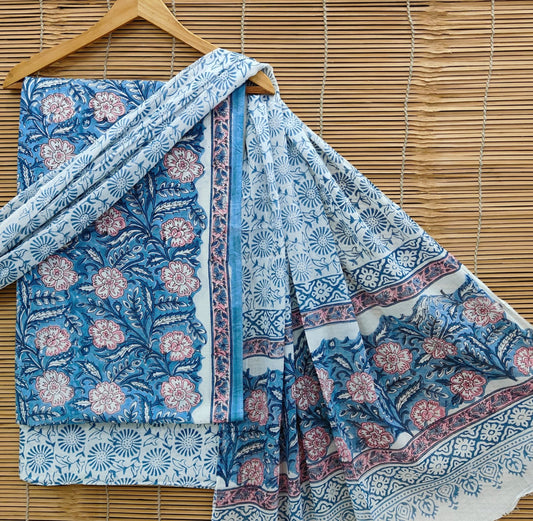 Exclusive Bagru Hand Block Printed Cotton Suit Material With Cotton Dupatta Style 64