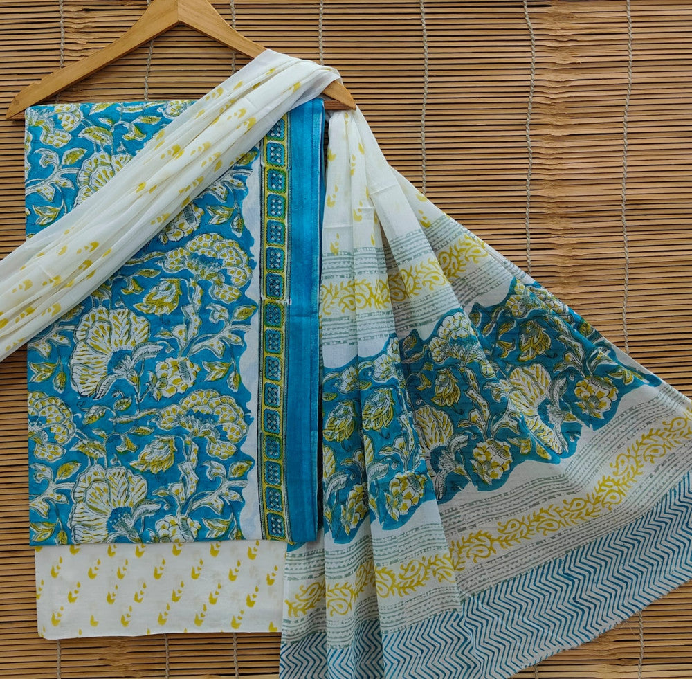 Exclusive Bagru Hand Block Printed Cotton Suit Material With Cotton Dupatta Style 65