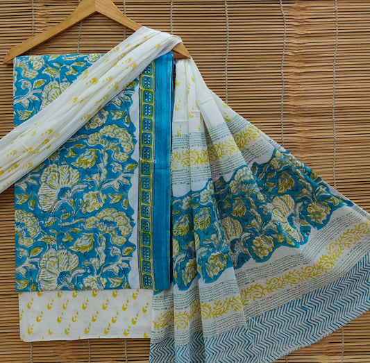 Exclusive Bagru Hand Block Printed Cotton Suit Material With Cotton Dupatta Style 65