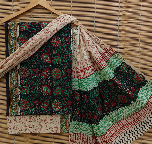 Exclusive Bagru Hand Block Printed Cotton Suit Material With Cotton Dupatta Style 66