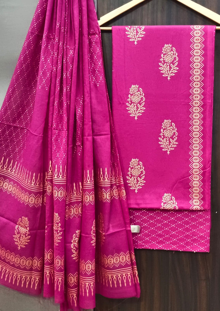 Exclusive Bagru Hand Block Printed Cotton Suit Material With Cotton Dupatta Style 82