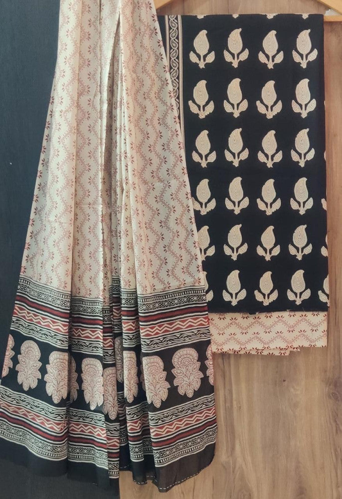 Exclusive Bagru Hand Block Printed Cotton Suit Material With Cotton Dupatta Style 86