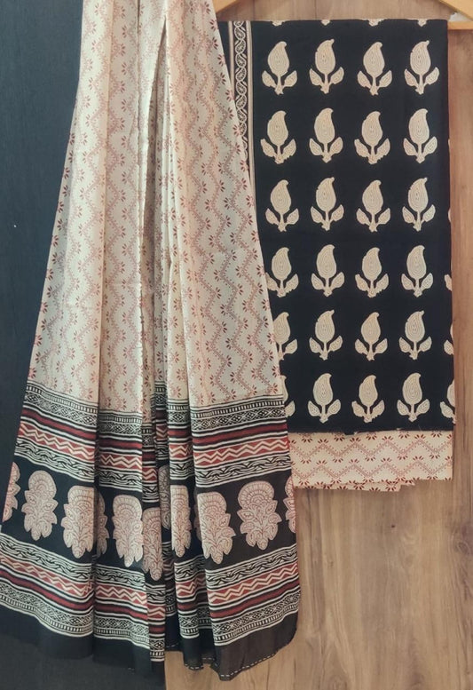 Exclusive Bagru Hand Block Printed Cotton Suit Material With Cotton Dupatta Style 86