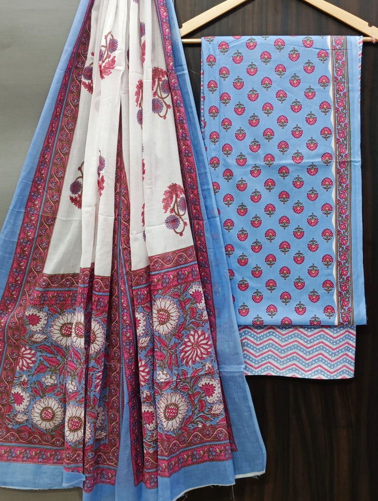 Exclusive Bagru Hand Block Printed Cotton Suit Material With Cotton Dupatta Style 89