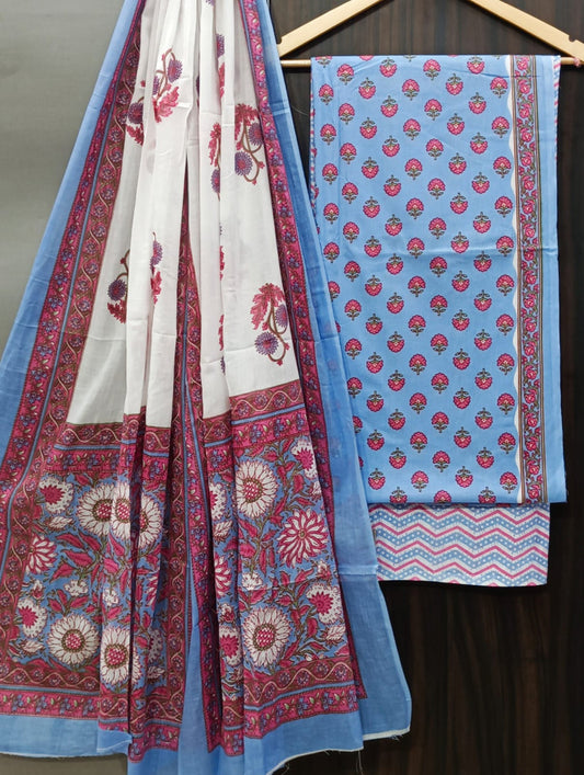 Exclusive Bagru Hand Block Printed Cotton Suit Material With Cotton Dupatta Style 89