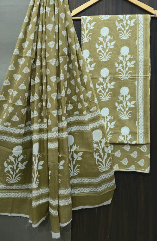 Exclusive Bagru Hand Block Printed Cotton Suit Material With Cotton Dupatta Style 91