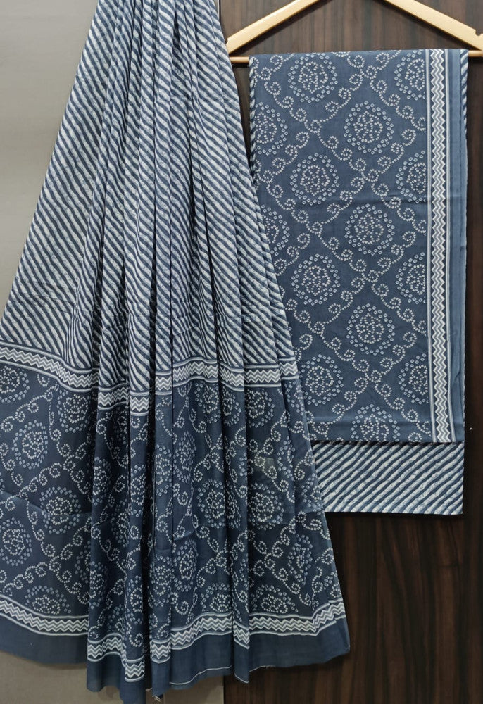 Exclusive Bagru Hand Block Printed Cotton Suit Material With Cotton Dupatta Style 93