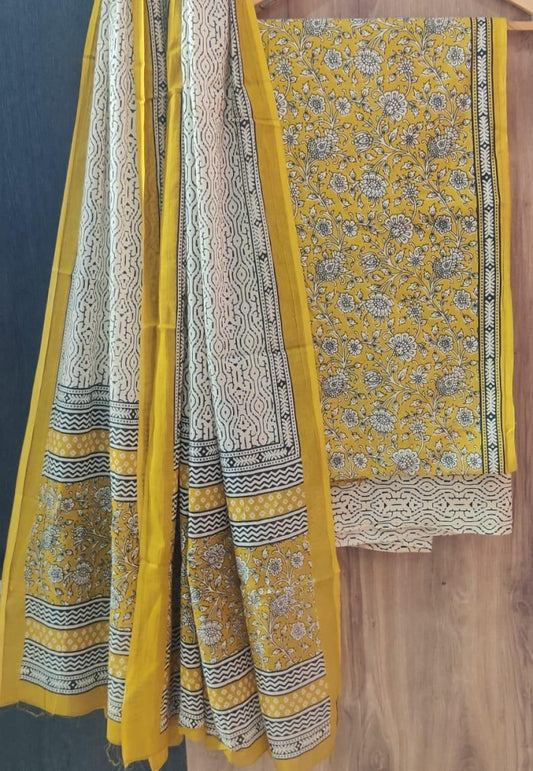 Exclusive Bagru Hand Block Printed Cotton Suit Material With Cotton Dupatta Style 95
