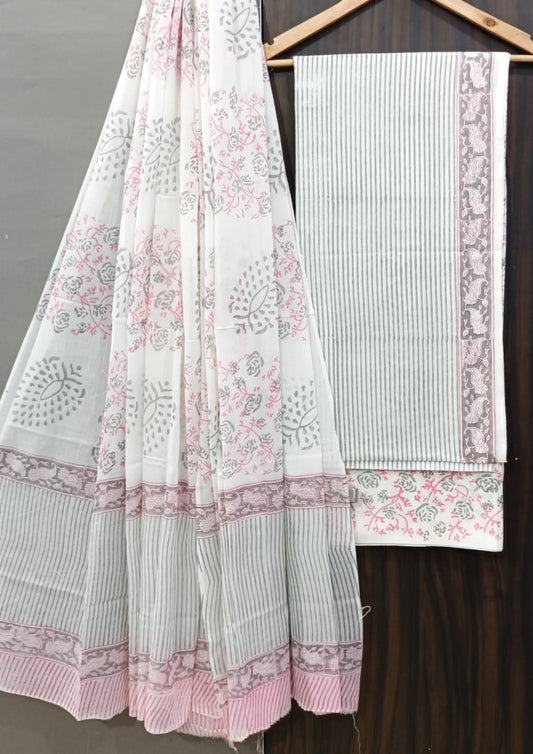 Exclusive Bagru Hand Block Printed Cotton Suit Material With Cotton Dupatta Style 96