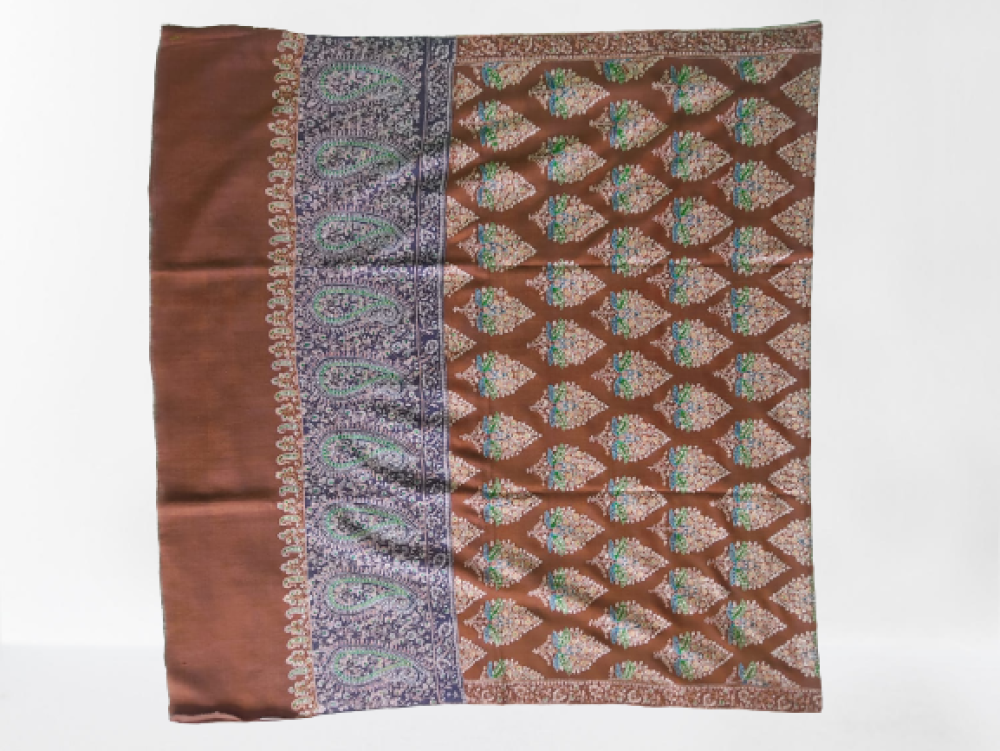 Exclusive Dark Brown Floral Design Kani Shawl