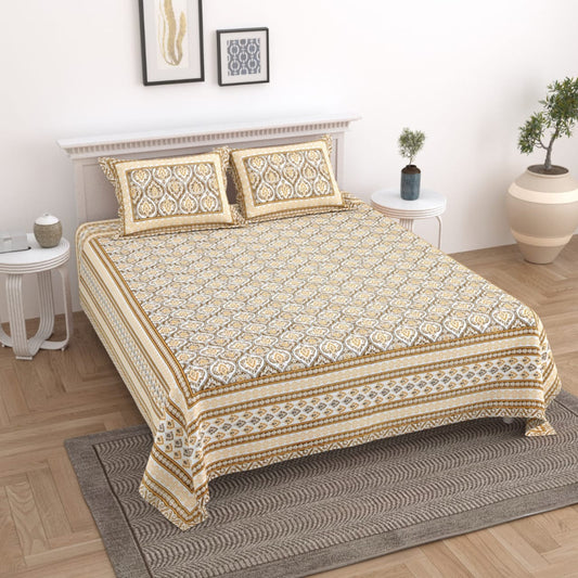 Exclusive Jaipuri Bagru Hand Block Printed Double Bedsheet With Zip Pillow Cover Style 10