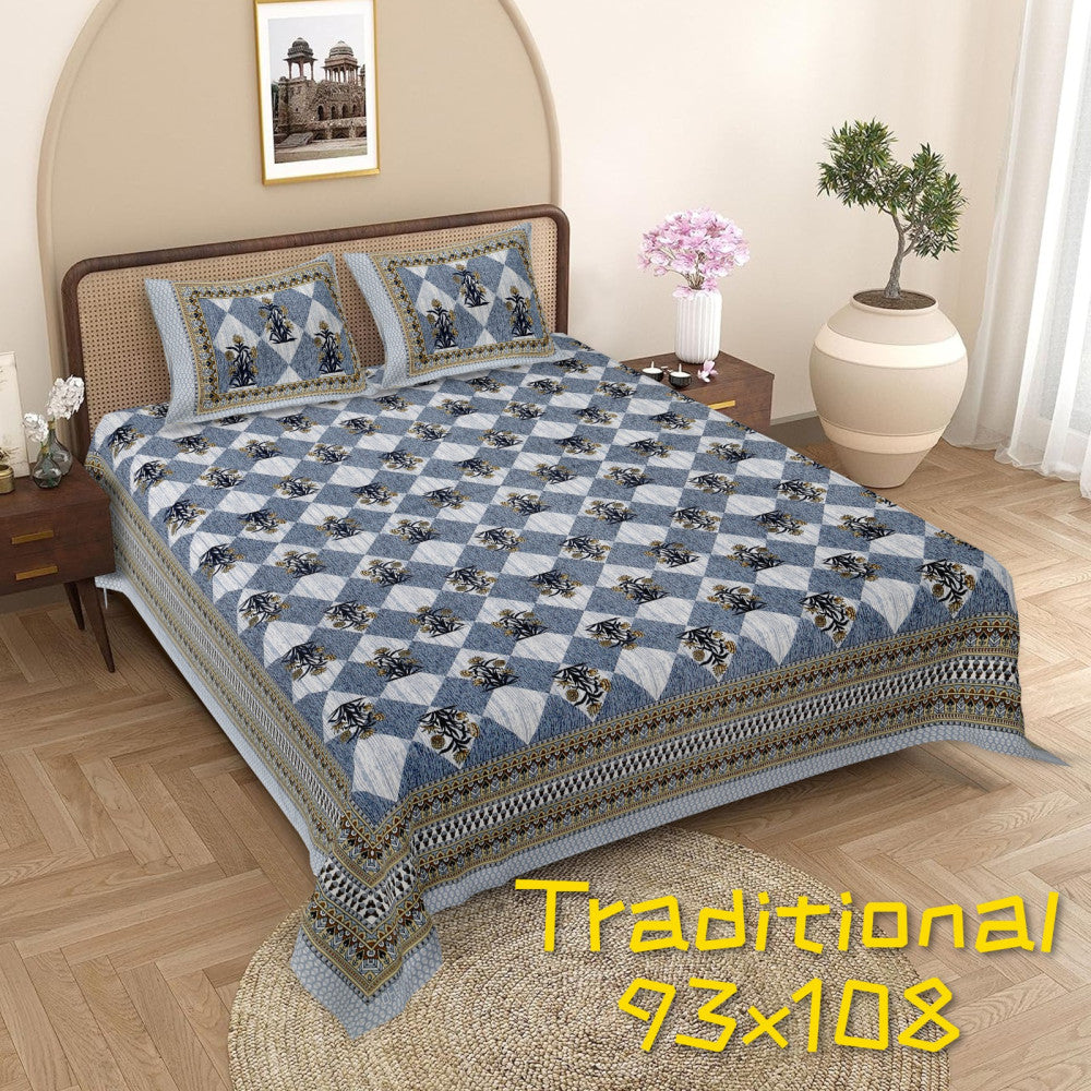 Exclusive Jaipuri Bagru Hand Block Printed Double Bedsheet With Zip Pillow Cover Style 12