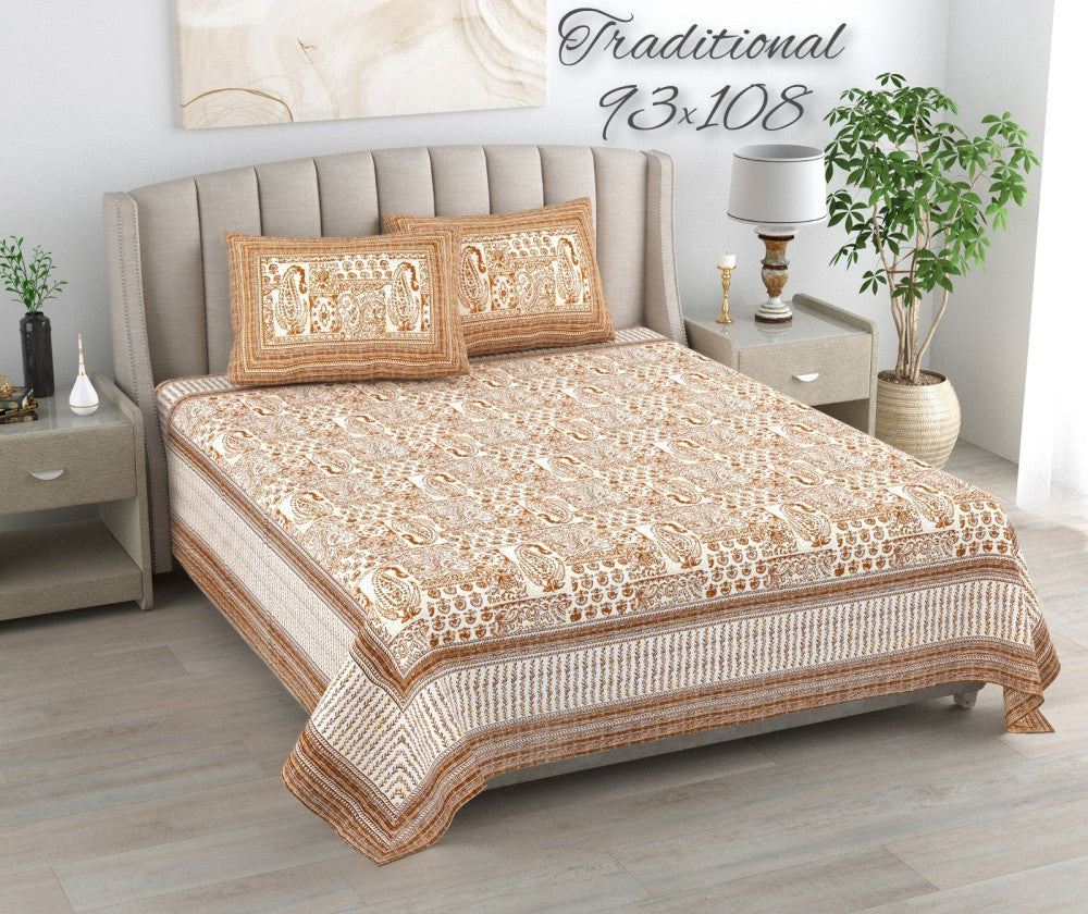 Exclusive Jaipuri Bagru Hand Block Printed Double Bedsheet With Zip Pillow Cover Style 15