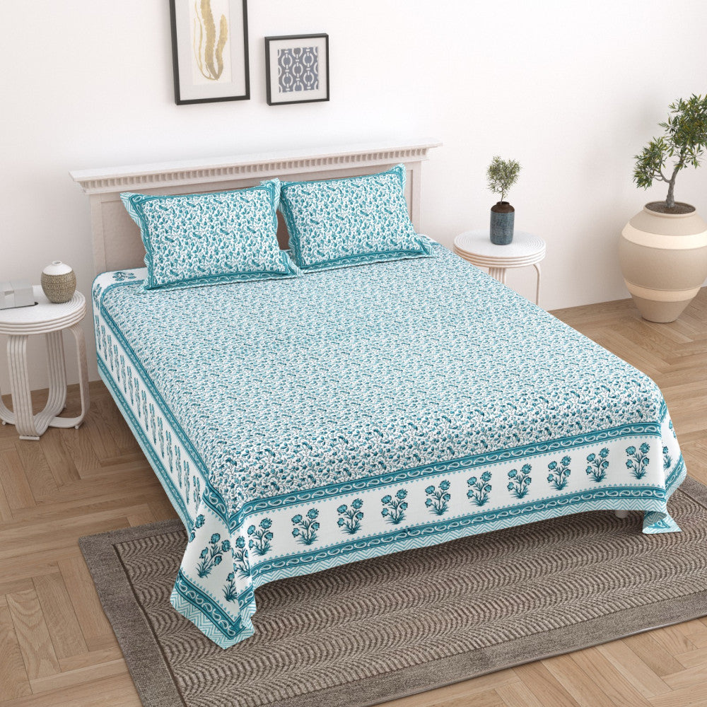 Exclusive Jaipuri Bagru Hand Block Printed Double Bedsheet With Zip Pillow Cover Style 17