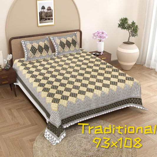 Exclusive Jaipuri Bagru Hand Block Printed Double Bedsheet With Zip Pillow Cover Style 2