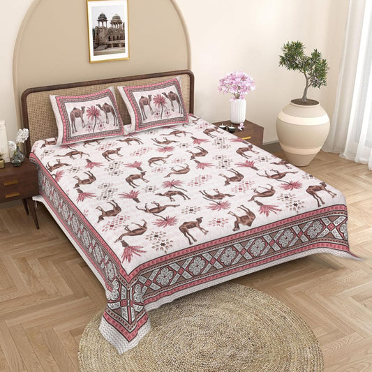 Exclusive Jaipuri Bagru Hand Block Printed Double Bedsheet With Zip Pillow Cover Style 23