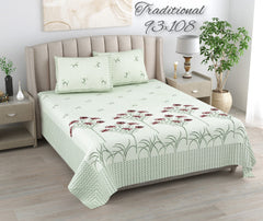 Exclusive Jaipuri Bagru Hand Block Printed Double Bedsheet With Zip Pillow Cover Style 25