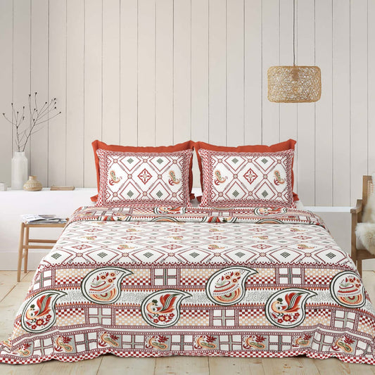 Exclusive Jaipuri Bagru Hand Block Printed Double Bedsheet With Zip Pillow Cover Style 27