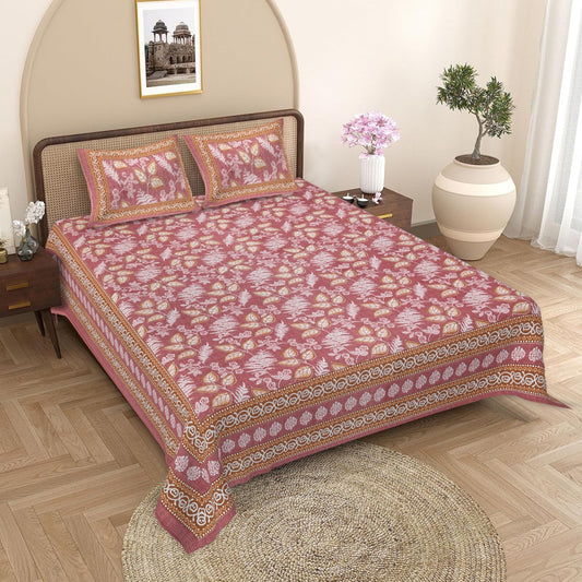 Exclusive Jaipuri Bagru Hand Block Printed Double Bedsheet With Zip Pillow Cover Style 28