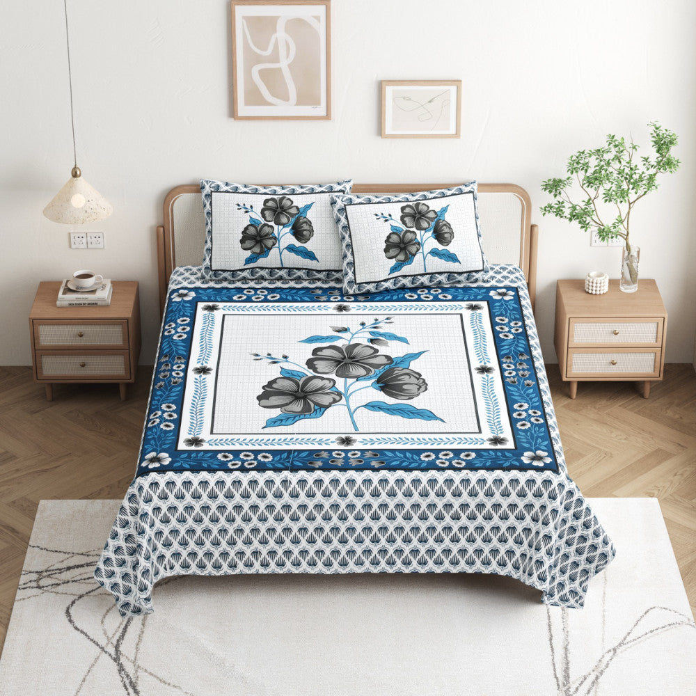 Exclusive Jaipuri Bagru Hand Block Printed Double Bedsheet With Zip Pillow Cover Style 29