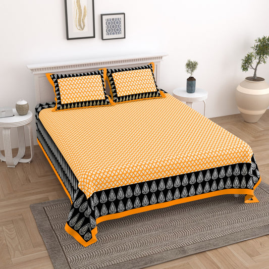 Exclusive Jaipuri Bagru Hand Block Printed Double Bedsheet With Zip Pillow Cover Style 3