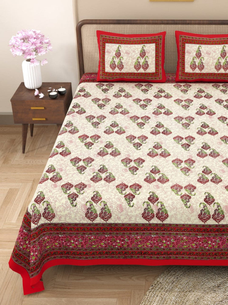 Exclusive Jaipuri Bagru Hand Block Printed Double Bedsheet With Zip Pillow Cover Style 33