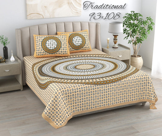 Exclusive Jaipuri Bagru Hand Block Printed Double Bedsheet With Zip Pillow Cover Style 36