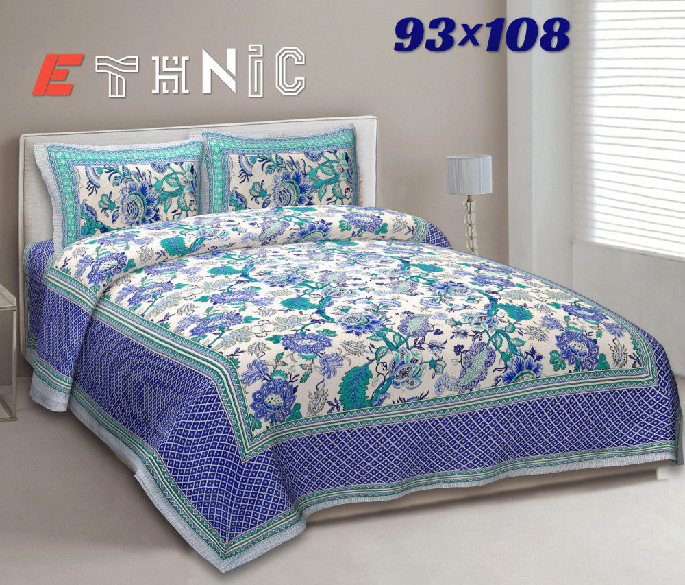 Exclusive Jaipuri Bagru Hand Block Printed Double Bedsheet With Zip Pillow Cover Style 4