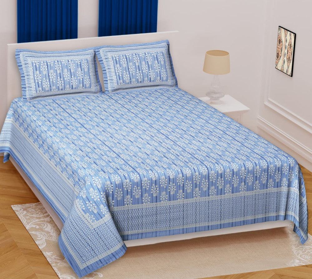 Exclusive Jaipuri Bagru Hand Block Printed Double Bedsheet With Zip Pillow Cover Style 6