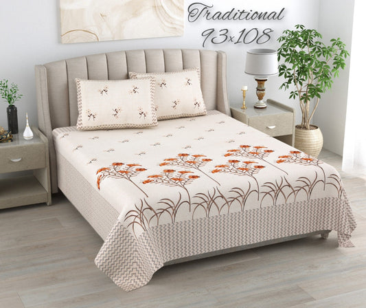 Exclusive Jaipuri Bagru Hand Block Printed Double Bedsheet With Zip Pillow Cover Style 7