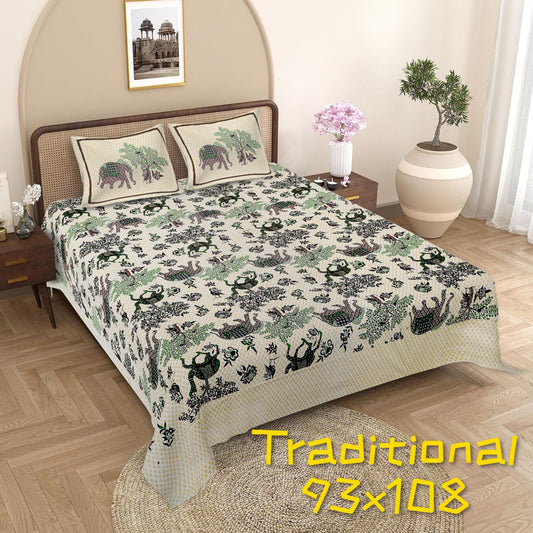 Exclusive Jaipuri Bagru Hand Block Printed Double Bedsheet With Zip Pillow Cover Style 9