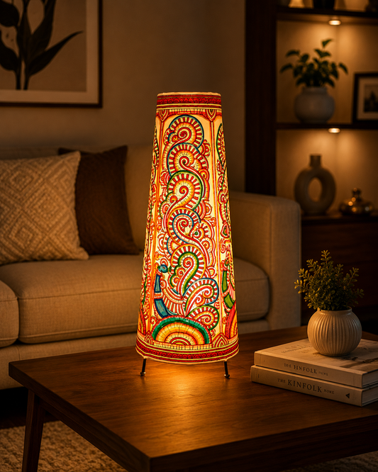 Andhra Pradesh Leather Puppetry Lamp Shade Peacock Wings Colorful Print