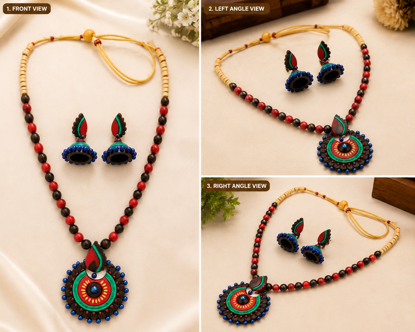 Multi-color Bankura Panchmura Terracotta Craft Necklace Jewellery Set