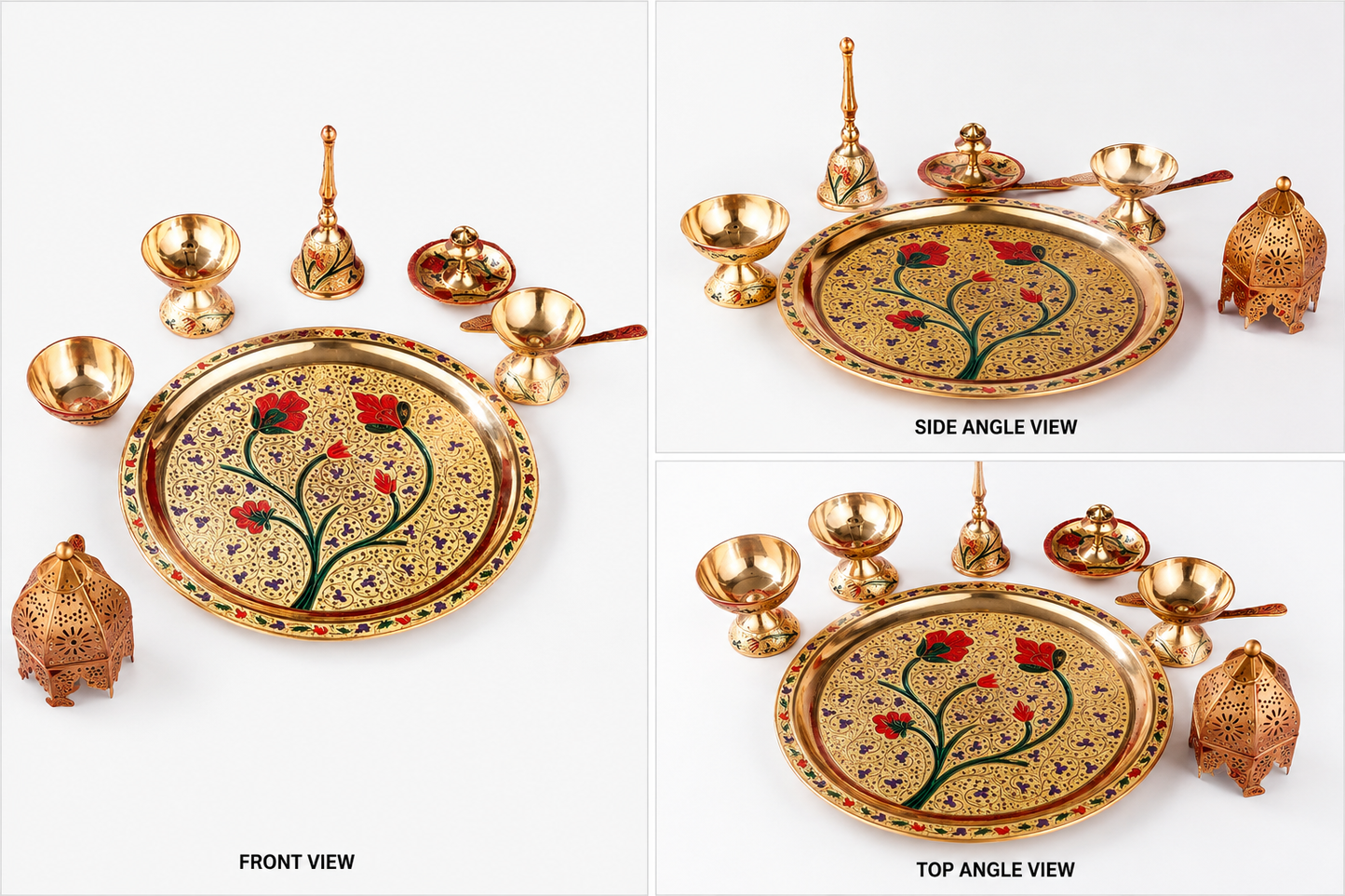 Fancy Pure Brass Matte Puja Thali Of 8