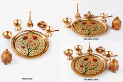 Fancy Pure Brass Matte Puja Thali Of 8