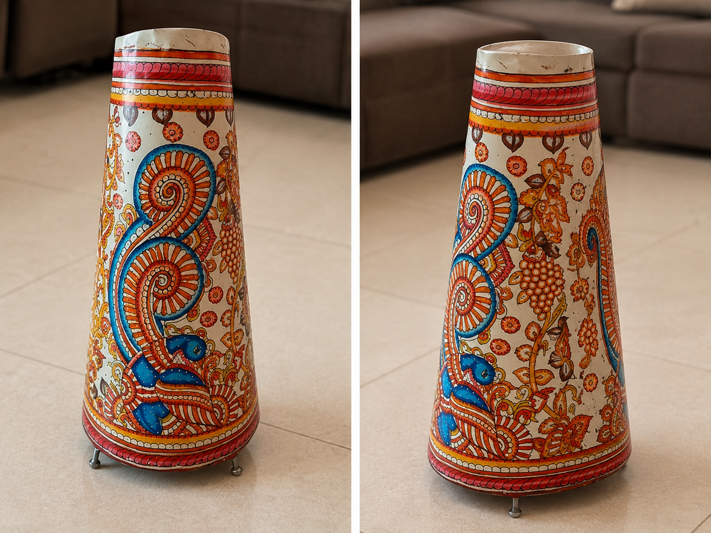 Andhra Pradesh Leather Puppetry Peacock Printed Decorative Showpiece Lamp