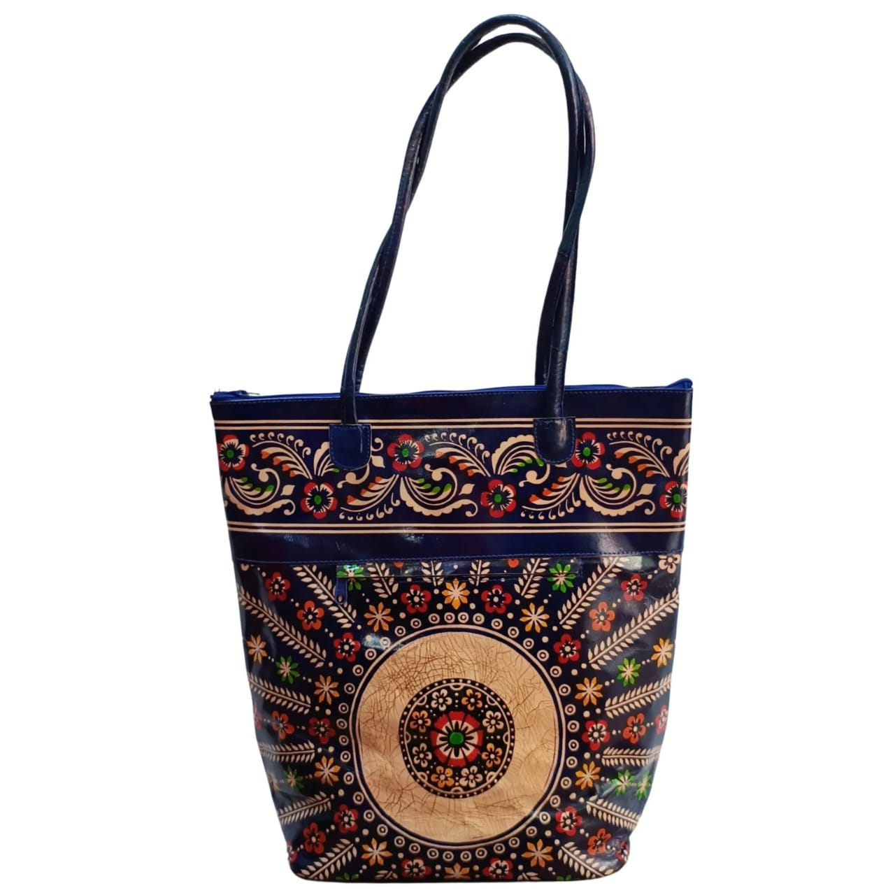 16 inch Big Color Blocked Leather Tote Bag