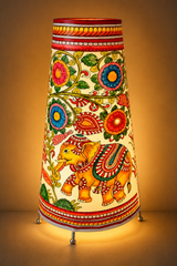 Andhra Pradesh Leather Puppetry Floral Elephant Decorative Showpiece Lamp