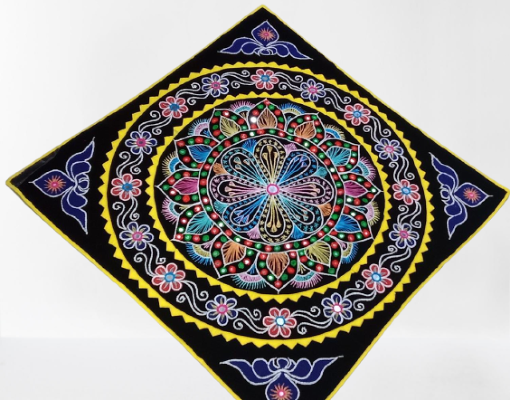 Flower Design Blue Wall Hanging Pipli Work