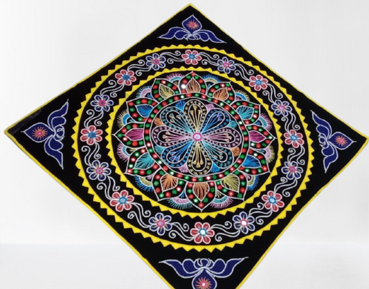 Flower Design Blue Wall Hanging Pipli Work