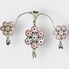 Flower Design Pendent & Earrings Set Meenakari Art