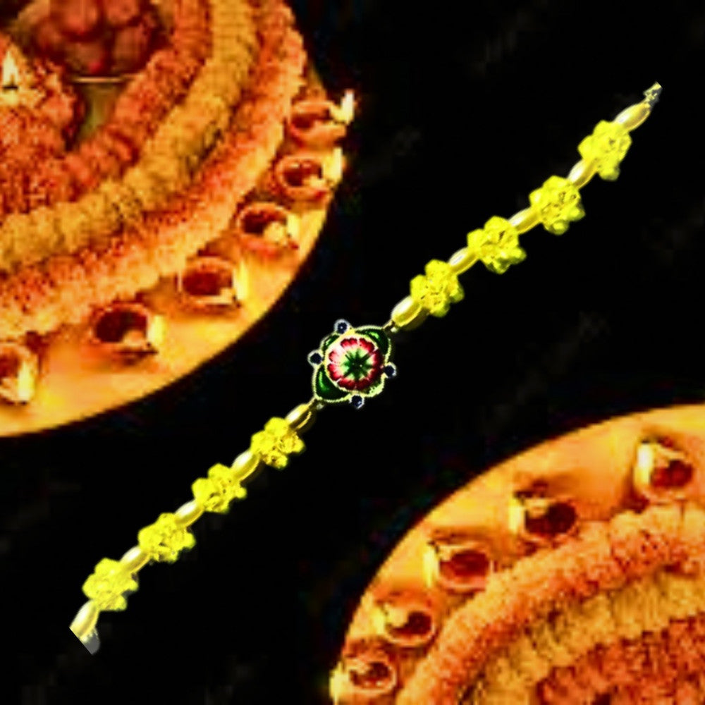 Flower Design Silver Gulabi Meenakari Rakhi